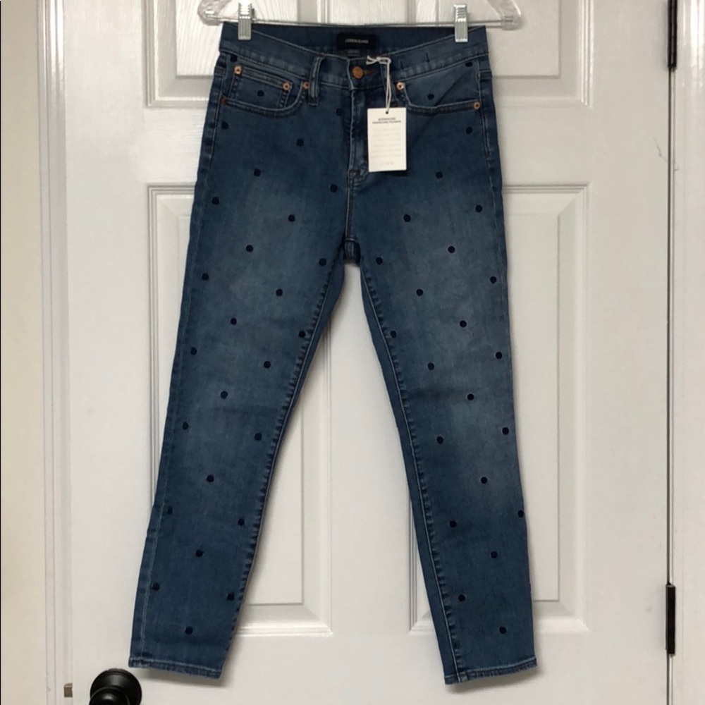 J. Crew polka dot skinny jeans, 27P, NWT